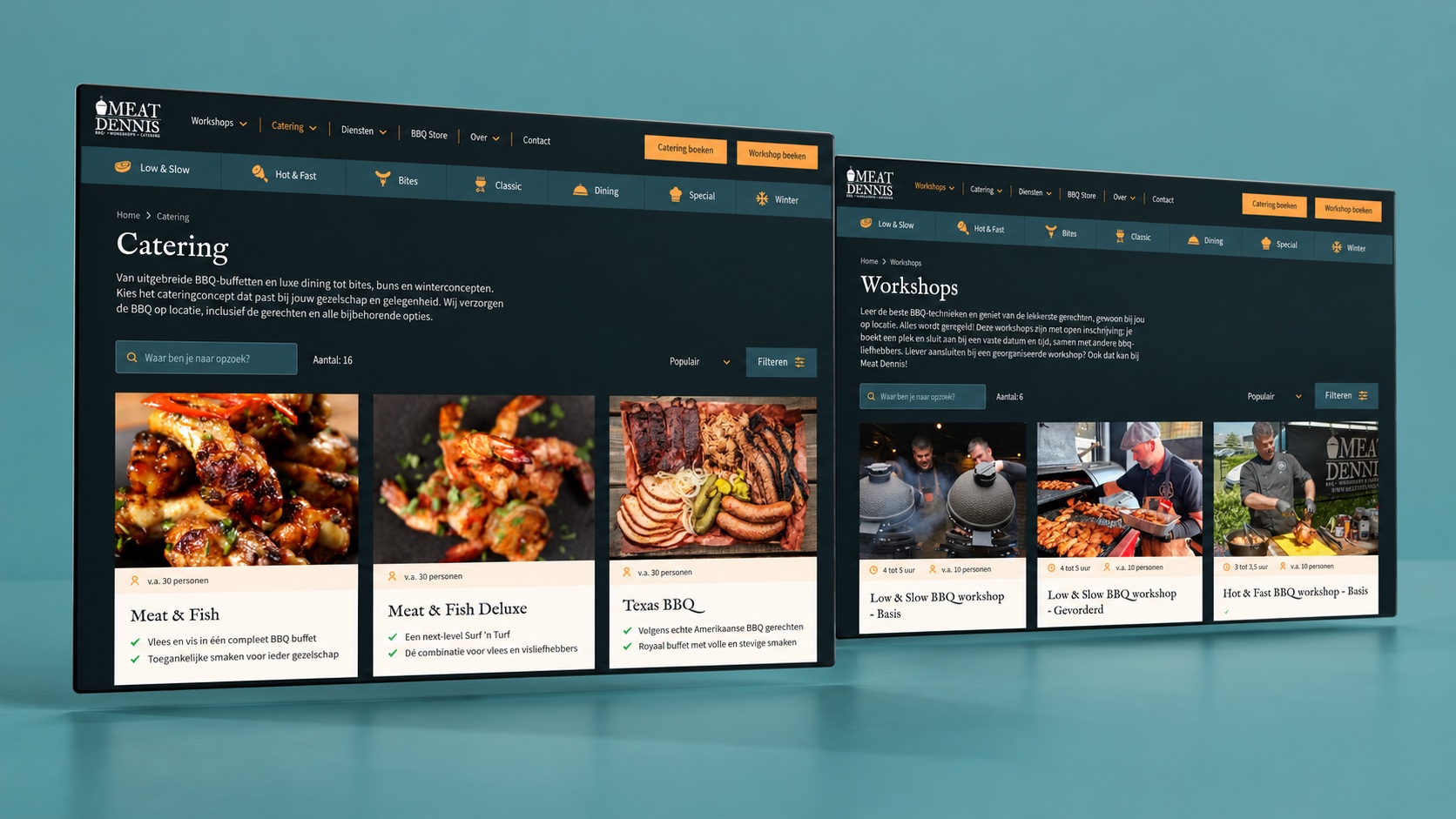 Overzicht van catering en BBQ workshops op de Meat Dennis website